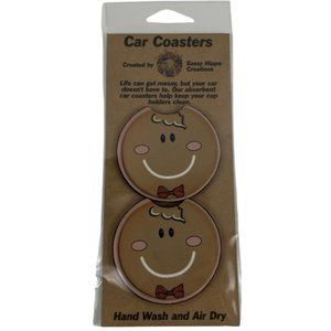 Car Coasters Gingerbread Man Merry Christmas Happy Holidays Set of 2 Neoprene